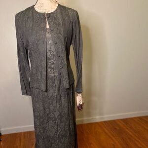 NWT extremely rare Vintage Karin Stevens green brocade beaded formal maxi dress